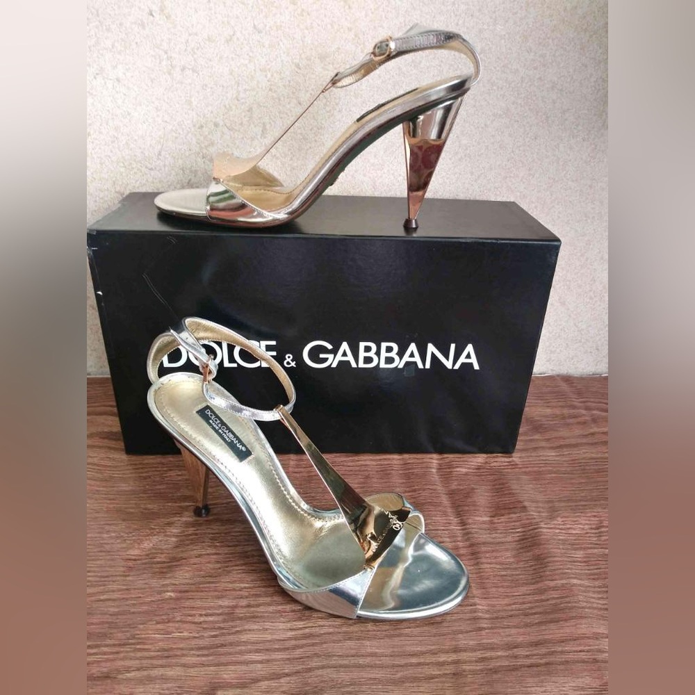 Dolce & Gabbana silver & gold open toe heeled sandals. New in box size 37.